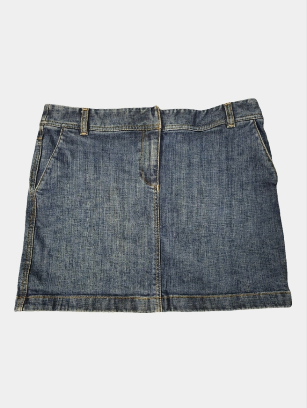 Ann Taylor Loft Medium Wash Faux Backflap Pocket Denim Mini Skirt Size 10